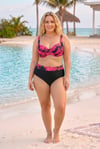 Kadın Kırmızı Siyah Büyük Beden Barok Desenli Yüksel Bel Toparlayıcı Bikini Takımı HZL26S-LC6138-2
