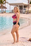 Kadın Kırmızı Siyah Büyük Beden Barok Desenli Yüksel Bel Toparlayıcı Bikini Takımı HZL26S-LC6138-2