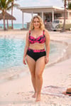 Kadın Kırmızı Siyah Büyük Beden Barok Desenli Yüksel Bel Toparlayıcı Bikini Takımı HZL26S-LC6138-2
