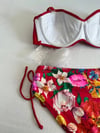 Kadın Kırmızı Taş İşlemeli Çiçek Desenli Bikini Takım HZL25S-LC3368