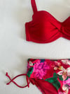 Kadın Kırmızı Taş İşlemeli Çiçek Desenli Bikini Takım HZL25S-LC3368