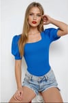 Kadın Kobalt Mavi Kare Yaka Örme Bluz HZL22W-BD104091