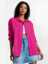 Kadın Koyu Pembe Oversize Uzun Basic Gömlek HZL22W-BD139001