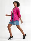 Kadın Koyu Pembe Oversize Uzun Basic Gömlek HZL22W-BD139001