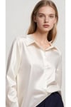 Kadın Krem Hafif Dökümlü Saten Yüzeyli Gömlek HL23-YS25