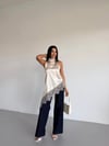 Kadın Krem Halter Yaka Dantel İşlemeli Asimetrik Saten Bluz HZL26S-FRY123901