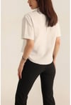 Kadın Krem Kısa Kollu Oversize Çift Cepli Keten Gömlek HZL24S-BD1201801