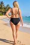 Kadın Krem Siyah Yaprak Desen Büyük Beden Bikini Takım HZL26S-LC3332