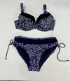 Kadın Lacivert Beyaz Desenli Büyük Beden Astarlı Bikini Takım HZL25S-LC4006