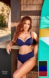 Kadın Lacivert Beyaz Şeritli Yüksek Bel Toparlayıcı Bikini Takım HZL24S-LC2221