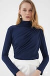 Kadın Lacivert Büzgü Detay Balıkçı Yaka Sandy Bluz HZL25W-BD19251