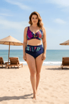 Kadın Lacivert Çok Renkli Büyük Beden Astarlı Bikini Takım HZL25S-LC21202