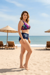 Kadın Lacivert Çok Renkli Büyük Beden Astarlı Bikini Takım HZL25S-LC21202