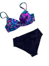 Kadın Lacivert Fuşya Çiçek Desenli Astarlı Büyük Beden Bikini Takımı HZL25S-LC24108