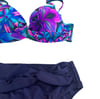 Kadın Lacivert Fuşya Çiçek Desenli Astarlı Büyük Beden Bikini Takımı HZL25S-LC24108