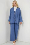 Kadın Lacivert Keten Bağlama Detaylı Kimono Pantolon İkili Takım HZL26S-BD167271