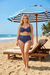 Kadın Lacivert Puantiyeli  Yüksel Bel Toparlayıcı  Astarlı Bikini Takım HZL26S-LC2217