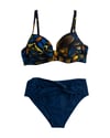 Kadın Lacivert Sarı Çiçek Desenli Astarlı Büyük Beden Bikini Takımı HZL25S-LC24108
