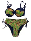 Kadın Lacivert Yaprak Desenli Taş İşlemeli Astarlı Bikini Takım HZL25S-LC3305