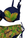 Kadın Lacivert Yaprak Desenli Taş İşlemeli Astarlı Bikini Takım HZL25S-LC3305