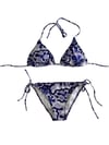 Kadın Lila Çiçek Desenli Boyundan İp Bağlamalı Üçgen Bikini Takımı HZL25S-LC5005