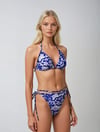 Kadın Lila Çiçek Desenli Boyundan İp Bağlamalı Üçgen Bikini Takımı HZL25S-LC5005