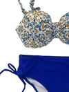 Kadın Mavi Beyaz Desenli Taş İşlemeli  Astarlı Bikini Takım HZL25S-LC3309