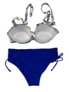 Kadın Mavi Beyaz Desenli Taş İşlemeli  Astarlı Bikini Takım HZL25S-LC3309