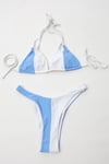 Kadın Mavi Beyaz İp Bağlamalı Yüksel Bel Bikini Takım HZL24S-LC2230