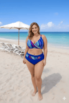 Kadın Mavi Çok Renkli Büyük Beden Astarlı Bikini Takım HZL25S-LC21202