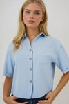 Kadın Mavi Keten Görünümlü Crop Gömlek HZL25S-BD1203391