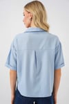 Kadın Mavi Keten Görünümlü Crop Gömlek HZL25S-BD1203391