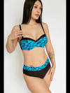 Kadın Mavi Siyah Desenli Astarlı Bikini Takımı HZL25S-LC25143