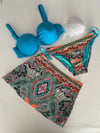 Kadın Mavi Taş İşlemeli Desenli 3 Parça Bikini Takım HZL25S-LC3326