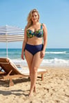 Kadın Mavi Yeşil Lacivert Desenli Toparlayıcı Balenli Büyük Beden Bikini Takımı HZL26S-LC2519