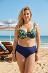 Kadın Mavi Yeşil Lacivert Desenli Toparlayıcı Balenli Büyük Beden Bikini Takımı HZL26S-LC2519