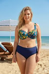 Kadın Mavi Yeşil Lacivert Desenli Toparlayıcı Balenli Büyük Beden Bikini Takımı HZL26S-LC2519