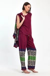 Kadın Mürdüm Çizgili Atlet Kimono Ve Pantolon Dokuma Viscon Alt Üst Takım HZL25S-VM110421