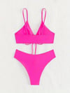 Kadın Neon Pembe İp Detaylı Astarlı V Kesim Üçgen Bikini Takım HZL24S-LC2234