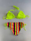Kadın Neon Sarı Renk Desenli Boyundan Bağlamalı Bikini Takım HZL25S-LC3350