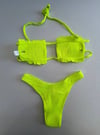 Kadın Neon Yeşil İp Bağlamalı Büzgülü Straplez Bikini Takım HZL25S-LC2226