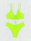 Kadın Neon Yeşil İp Detaylı Astarlı V Kesim Üçgen Bikini Takım HZL24S-LC2234