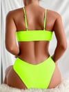 Kadın Neon Yeşil İp Detaylı Astarlı V Kesim Üçgen Bikini Takım HZL24S-LC2234