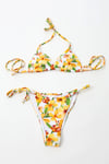 Kadın Oranj Çiçek Desenli Astarlı İp Bağlamalı Üçgen Bikini Takım HZL24S-LC2231