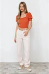 Kadın Oranj Kare Yaka Örme Bluz Hzl22w-bd104091