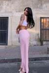 Kadın Pembe Beli Lastikli Rahat Kesim Bürümcük Pantolon HZL25S-DSB163631