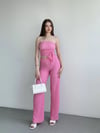 Kadın Pembe Beli Lastilkli Gofre Kumaş Pantolon HZL24S-ZK13261