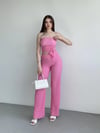 Kadın Pembe Beli Lastilkli Gofre Kumaş Pantolon HZL24S-ZK13261