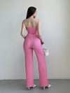 Kadın Pembe Beli Lastilkli Gofre Kumaş Pantolon HZL24S-ZK13261