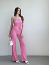 Kadın Pembe Beli Lastilkli Gofre Kumaş Pantolon HZL24S-ZK13261